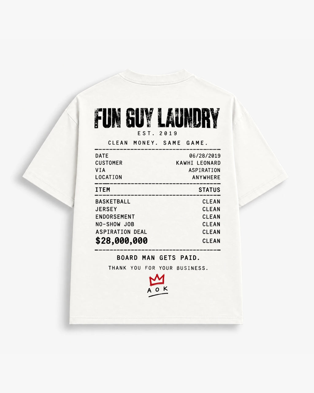 Board Man Gets Paid tee in Off White, back