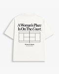 A Woman's Place Is On The Court tennis tee in Off White, back