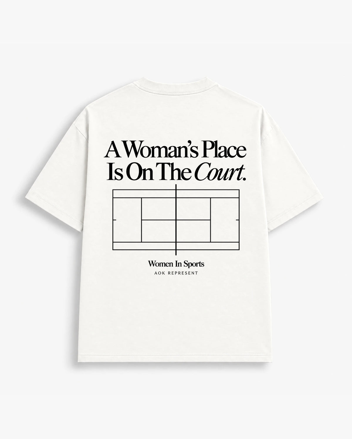 A Woman's Place Is On The Court tennis tee in Off White, back