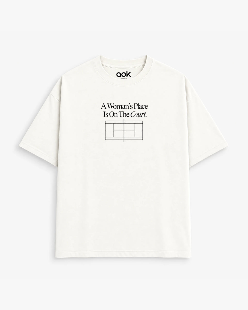 A Woman's Place Is On The Court tennis tee in Off White, front