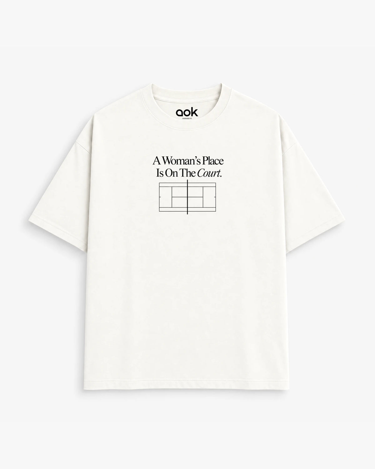 A Woman's Place Is On The Court tennis tee in Off White, front